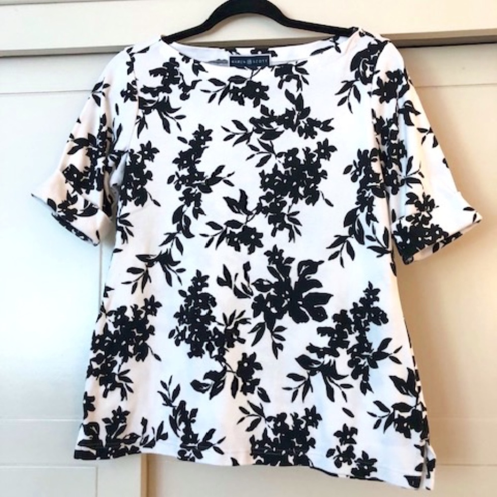 Karen Scott Shirt Medium Mid length cuff sleeve beautiful soft fabric